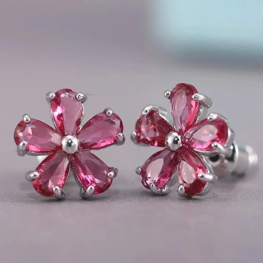 🍁 Beautiful Tiny Plum Blossom Zircon Dainty Stud Earrings for Women, UNVN12455